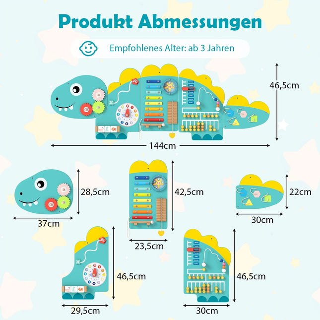 Dinosaur-Aktivitätswand für Kleinkinder, 11-in-1 Montessori-Spielzeug