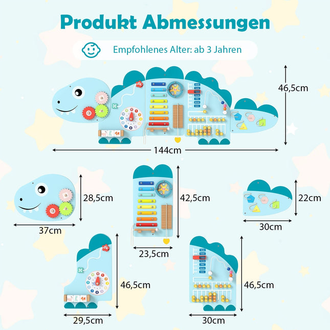 Dinosaurier-Motorikwand für Kleinkinder, 11-in-1 Montessori-Spielzeug