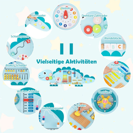 Dinosaurusactiviteitenwand voor peuters, 11-in-1 Montessori-speelgoed