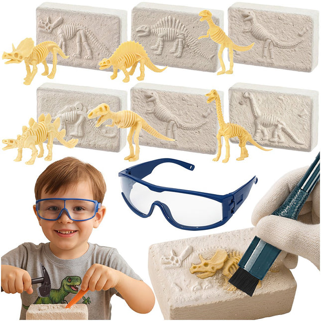 Dinosaurier-Ausgrabungsset für Kinder – 6 Skelette, Werkzeuge enthalten