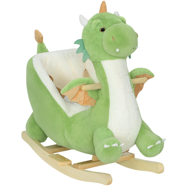 Dinosaurus schommelstoel met geluiden, zachte vulling, houten frame, groen