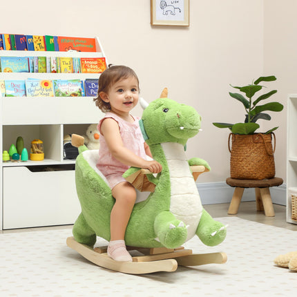 Houpací dinosaurus se zvuky, měkká výplň, dřevěná konstrukce, zelená