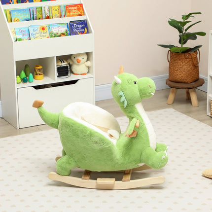 Houpací dinosaurus se zvuky, měkká výplň, dřevěná konstrukce, zelená