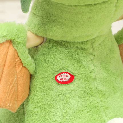 Houpací dinosaurus se zvuky, měkká výplň, dřevěná konstrukce, zelená