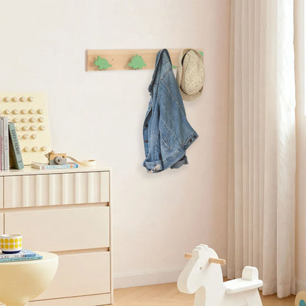 Dinosaur-Themed Kids' Coat Rack with 4 Hooks, Green
