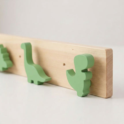 Dinosaur-Themed Kids' Coat Rack with 4 Hooks, Green