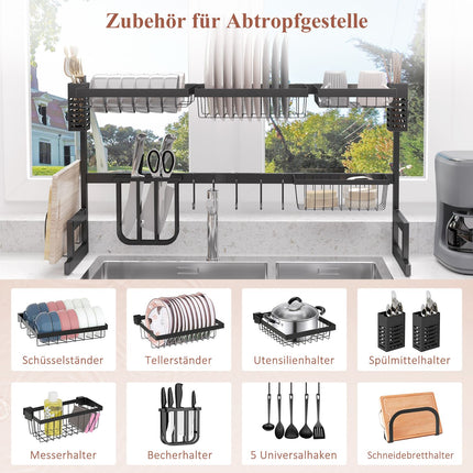 2-stufiges Geschirrständer aus Stahl mit Haken und Auffangschale, schwarz