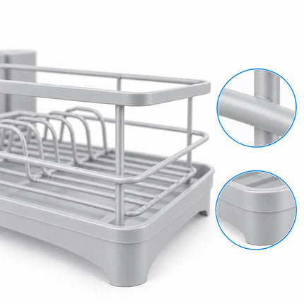 Dish Drainer with Rotating Drain and Cutlery Holder, Grey, 43 cm Wide