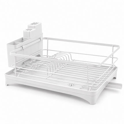 Dish Drainer with Rotating Drain and Cutlery Holder, White, 43 cm Wide