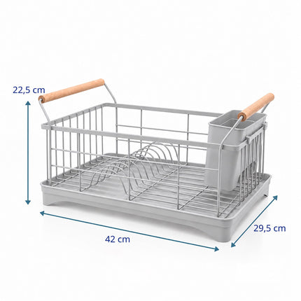 Dish Drying Rack with Drainage Tray and Cutlery Basket, Grey, 360° Outlet