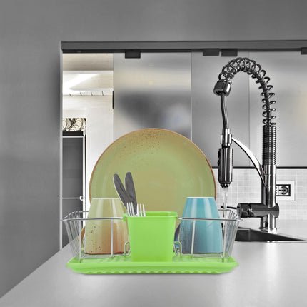 Égouttoir à vaisselle avec porte-couverts en vert