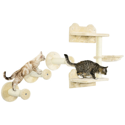 Tour de plongée et 3 griffoirs, mur d'escalade avec hamac, beige et blanc crème