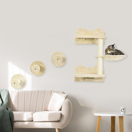 Tour de plongée et 3 griffoirs, mur d'escalade avec hamac, beige et blanc crème