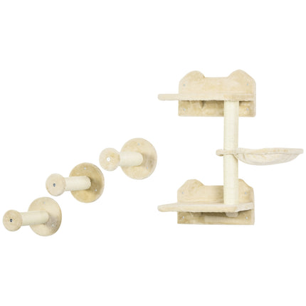 Tour de plongée et 3 griffoirs, mur d'escalade avec hamac, beige et blanc crème