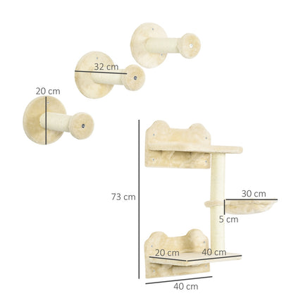 Tour de plongée et 3 griffoirs, mur d'escalade avec hamac, beige et blanc crème