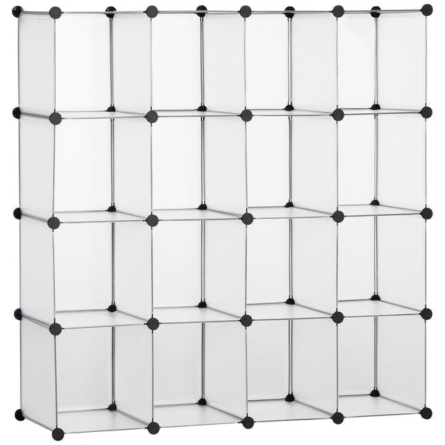 Würfel-Aufbewahrungssystem, 16 Plastikregale, weiß, 125x32x125cm