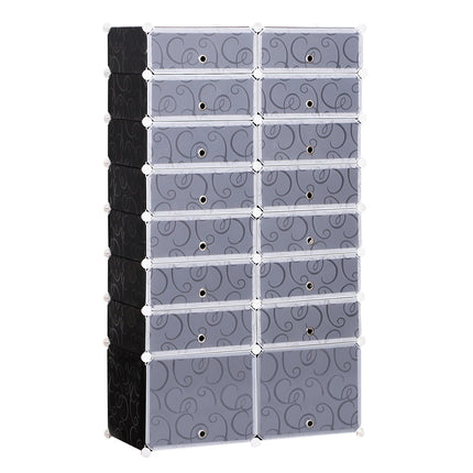 Modulares Schuhregal/Schuhschrank – 16 Fächer, Schwarz/Weiß