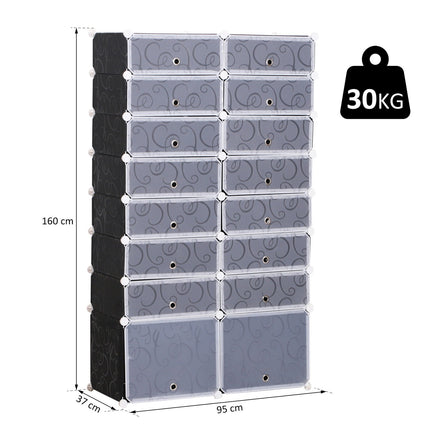Modulares Schuhregal/Schuhschrank – 16 Fächer, Schwarz/Weiß