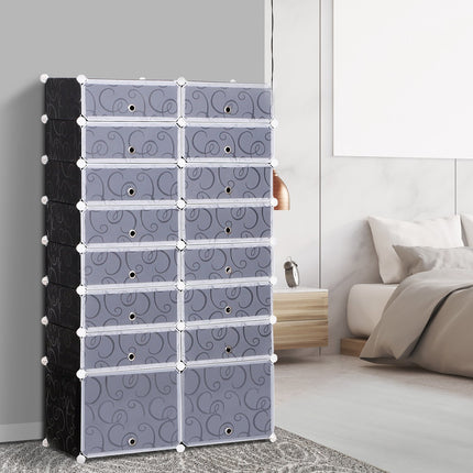 Modulares Schuhregal/Schuhschrank – 16 Fächer, Schwarz/Weiß