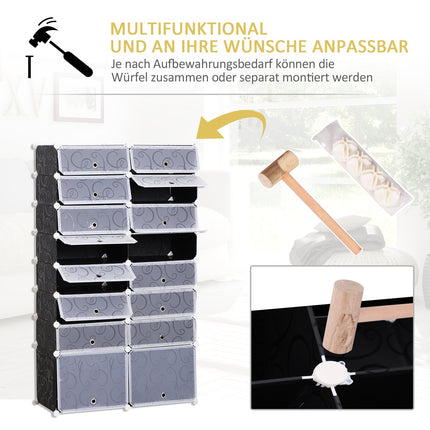 Modulares Schuhregal/Schuhschrank – 16 Fächer, Schwarz/Weiß