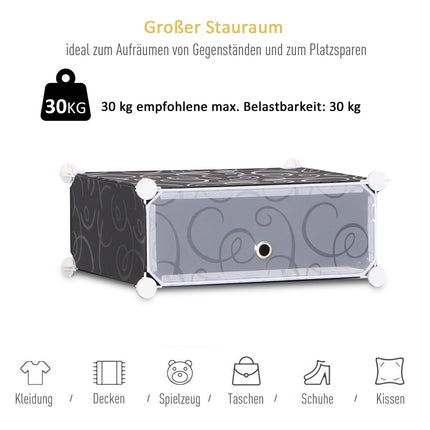 Modulares Schuhregal/Schuhschrank – 16 Fächer, Schwarz/Weiß