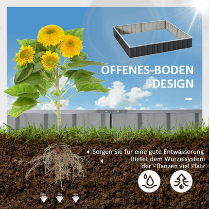 Hochbeet aus Stahl mit Pflanzenschildern und Handschuhen