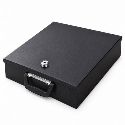 Document Safe A4 with Key Lock and Folding Handle, Iron, Black