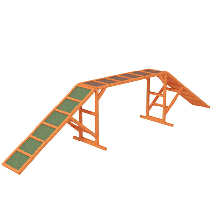 Pont d'agilité pour chiens, équipement d'agilité avec barre de sécurité, surface antidérapante, pour jardin, 325 x 55 x 69 cm, orange