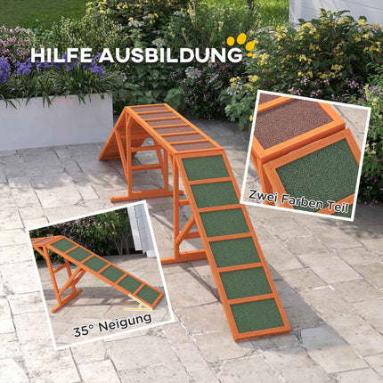Pont d'agilité pour chiens, équipement d'agilité avec barre de sécurité, surface antidérapante, pour jardin, 325 x 55 x 69 cm, orange