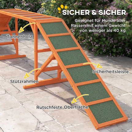 Pont d'agilité pour chiens, équipement d'agilité avec barre de sécurité, surface antidérapante, pour jardin, 325 x 55 x 69 cm, orange