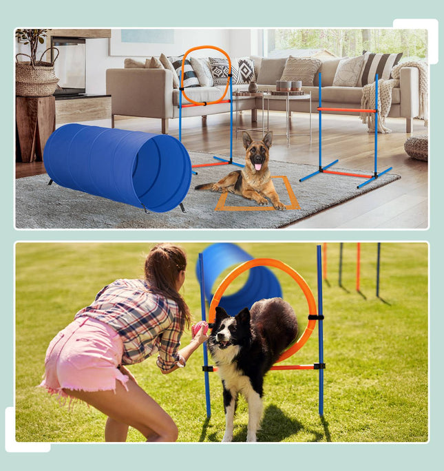 Dog Agility Course Set with Tunnel, Hurdles, Slalom