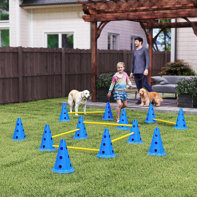 Agility sada pro psy – 6dílná tréninková sada s 12 kužely, 6 překážek