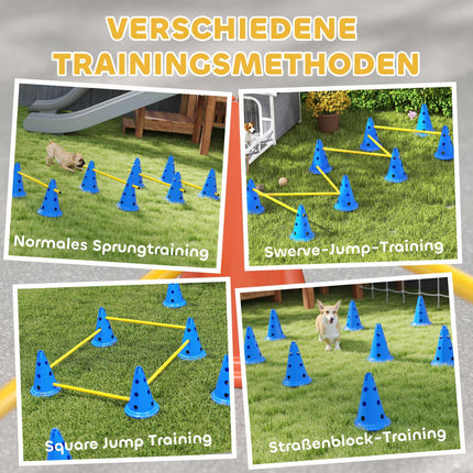Agility sada pro psy – 6dílná tréninková sada s 12 kužely, 6 překážek