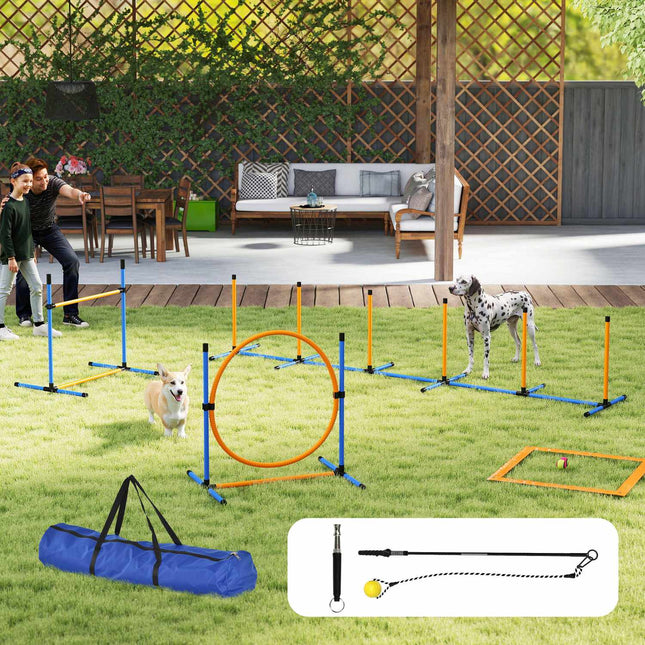Agility sada pro psy, nastavitelné překážky a slalomové tyče, 9 dílů