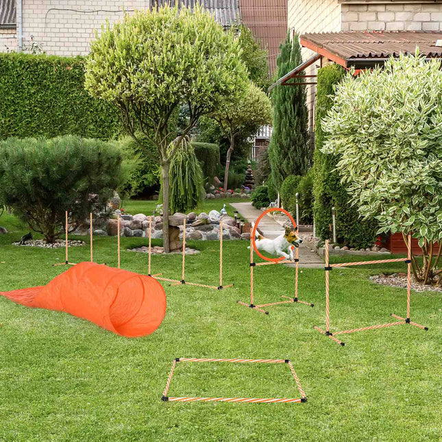 Agility tréninková sada pro psy s tunelem, přenosná oranžová/bílá