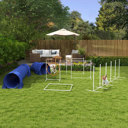 Hund Agility-Set mit verstellbaren Hindernissen und Tunnel