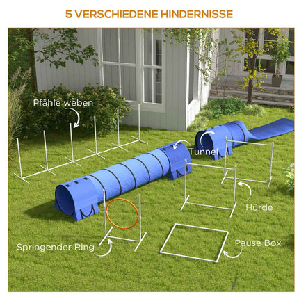 Hund Agility-Set mit verstellbaren Hindernissen und Tunnel
