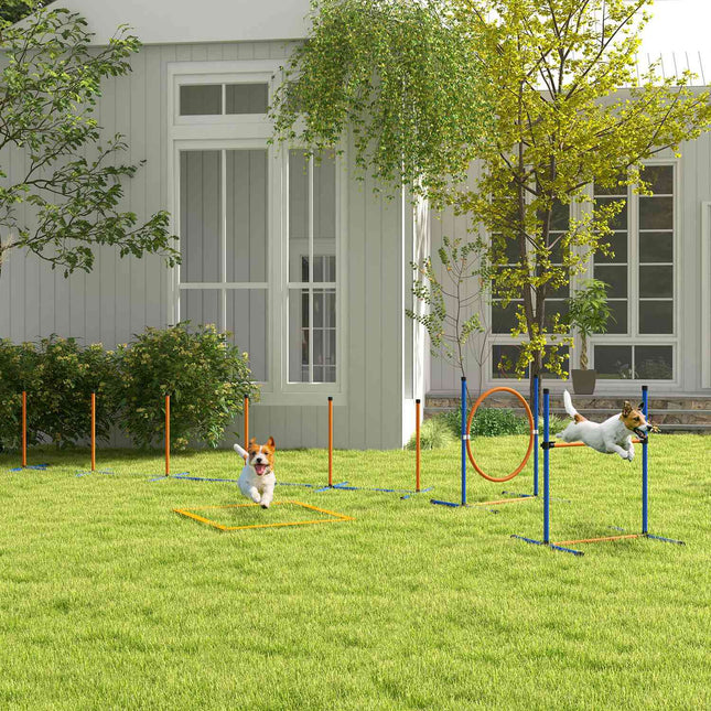 Agility sada pro psy - nastavitelná překážka a skokový kruh, 4dílná