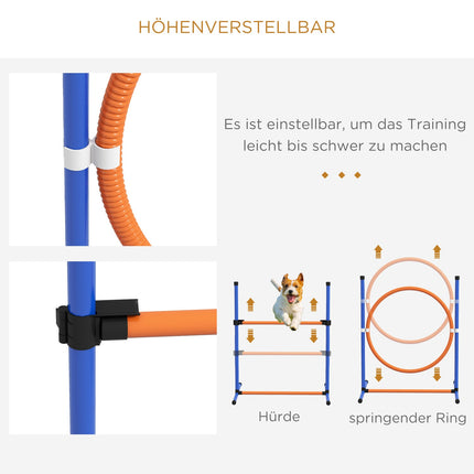 Agility sada pro psy - nastavitelná překážka a skokový kruh, 4dílná