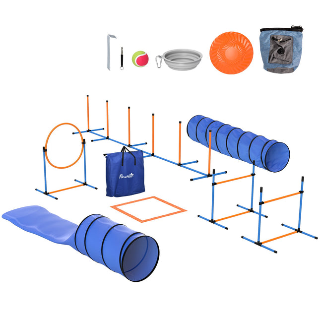 Dog Agility Set with Adjustable Jumps and Tunnel