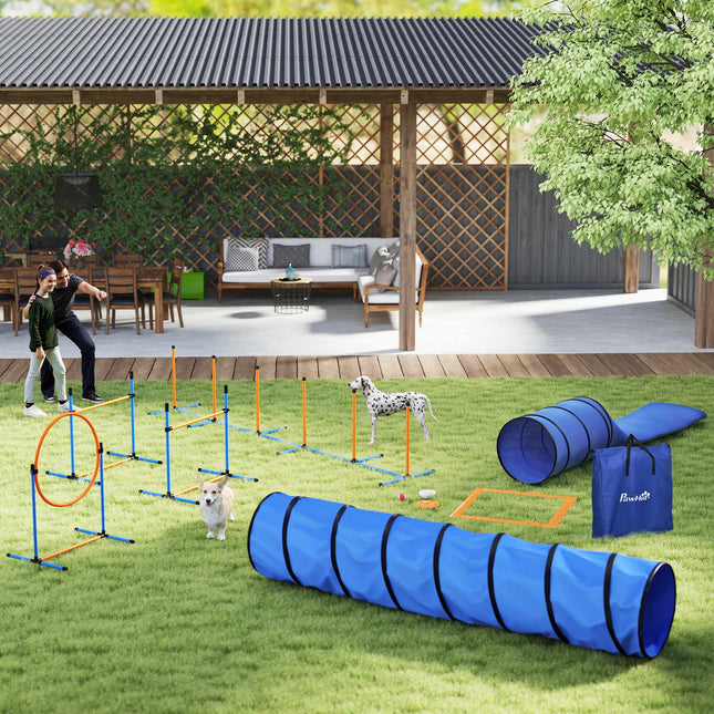 Dog Agility Set with Adjustable Jumps and Tunnel