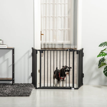 Verstellbares Hundeabsperrgitter mit automatischer Tür, 3 faltbare Paneele