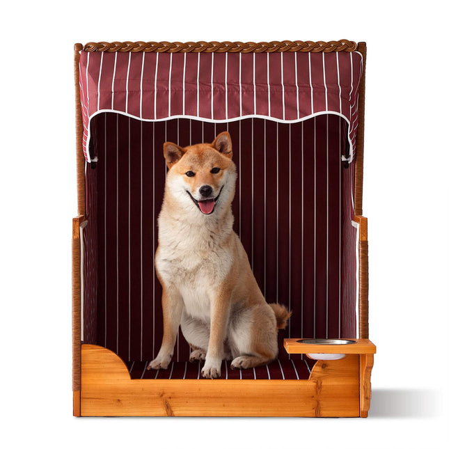 Hundestrandstuhl, Holz & Rattan mit Napf