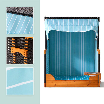 Hundeliegestuhl mit Napf – Holz & Rattan