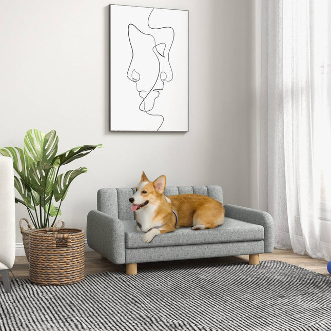 Erhöhtes graues Hundebett mit weichem Kissen für mittelgroße Hunde