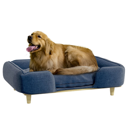 Dunkelblaues Hundebettsofa mit Holzbeinen, 96x66x24 cm