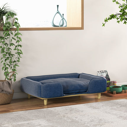 Dunkelblaues Hundebettsofa mit Holzbeinen, 96x66x24 cm