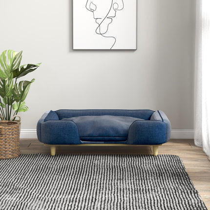 Dunkelblaues Hundebettsofa mit Holzbeinen, 96x66x24 cm