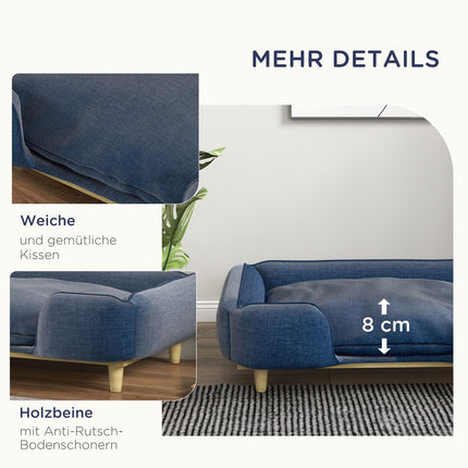 Dunkelblaues Hundebettsofa mit Holzbeinen, 96x66x24 cm