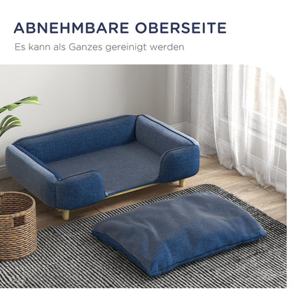 Dunkelblaues Hundebettsofa mit Holzbeinen, 96x66x24 cm